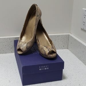 Stuart Weitzman Snakeskin Peep Toe Pumps